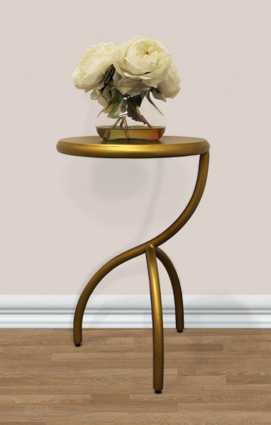 20" Antique Brass Iron Round End Table 488525 By Homeroots