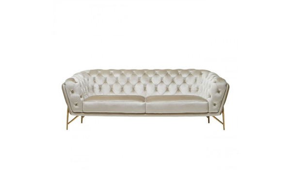 88" Beige Tufted Velvet And Gold Chesterfield Sofa 488828 By Homeroots