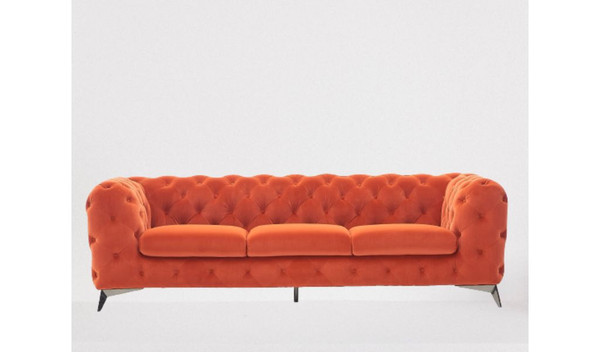 97" Orange Silver Chesterfield Sofa 488834 By Homeroots