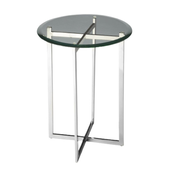 21" Silver Geo Base And Glass Round End Table 488902 By Homeroots