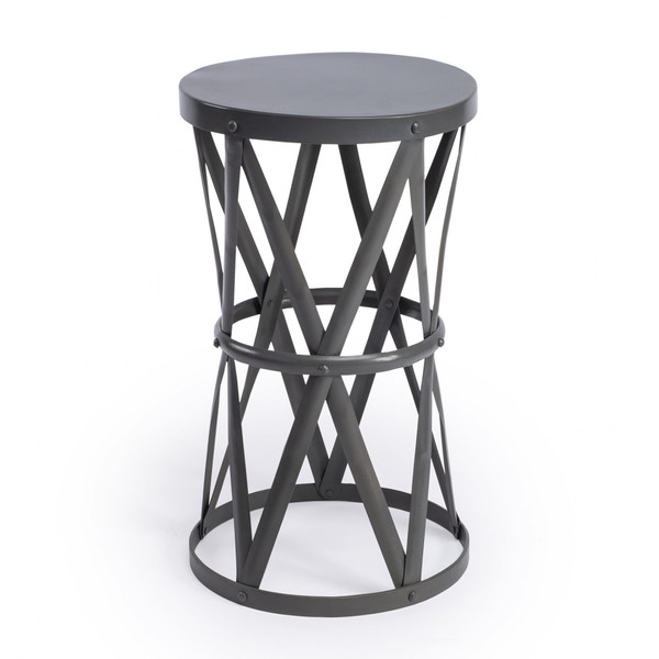 22" Gray Iron Hourglass Base Round Top End Table 488938 By Homeroots