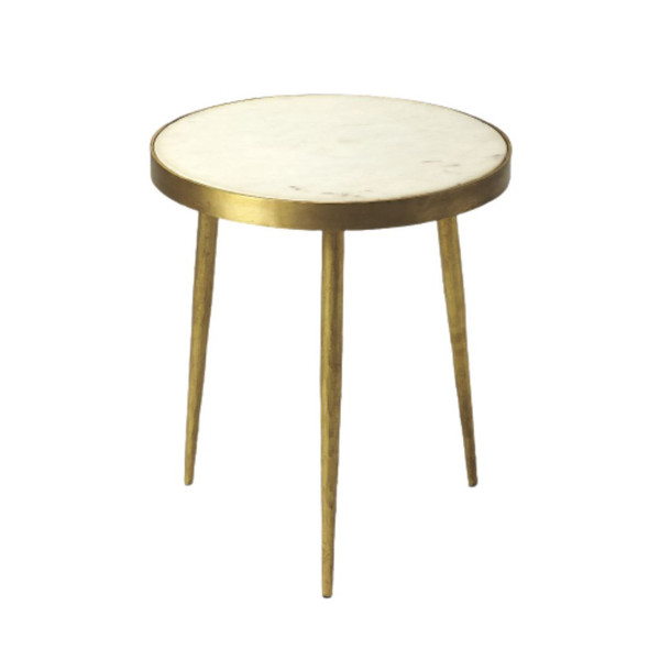 18" Gold And White Marble Round End Table 488939 By Homeroots