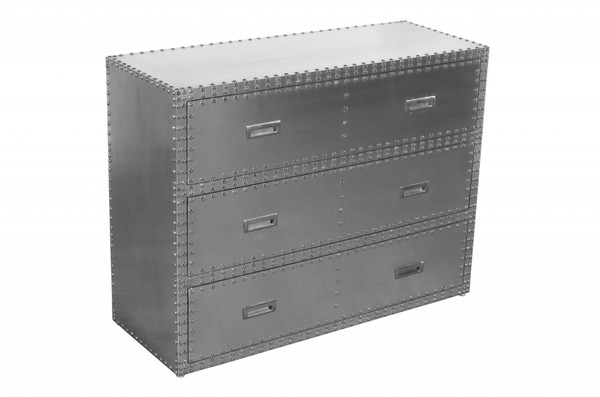 42" Silver Aluminum Three Drawer Standard Dresser 489225 By Homeroots