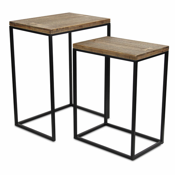 Set Of Two 24" Black And Brown Solid Wood And Steel Rectangular Nested Tables 489332 By Homeroots