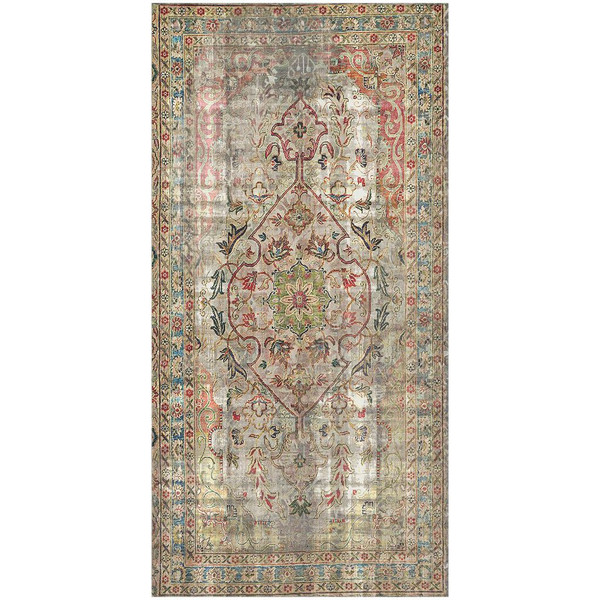 2' X 4' Red Brown And Blue Moroccan Printed Vinyl Area Rug With Uv Protection 489521 By Homeroots