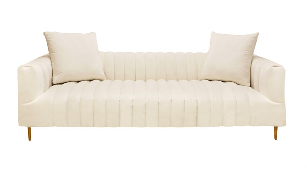 90" Ivory Channeled Velvet And Gold Standard Sofa 489538 By Homeroots