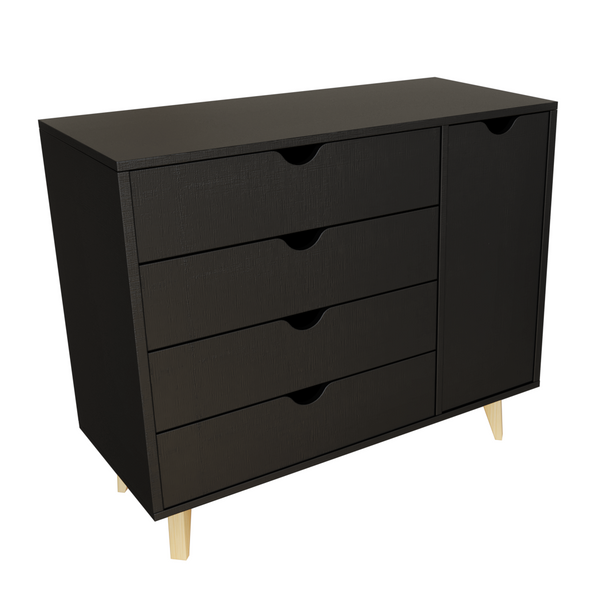 35" Black Solid Wood Four Drawer Combo Dresser 489583 By Homeroots