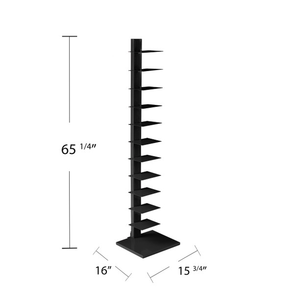 65" Black Metal Twelve Tier Narrow Tower Bookcase 490413 By Homeroots