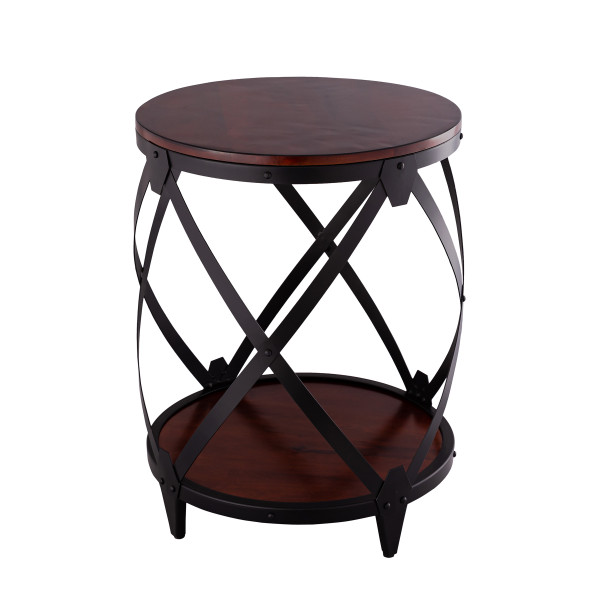 26" Black And Chestnut Solid Wood Round End Table 493236 By Homeroots