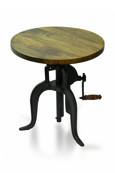 19" Industrial And Oak Solid Wood Round End Table 493240 By Homeroots