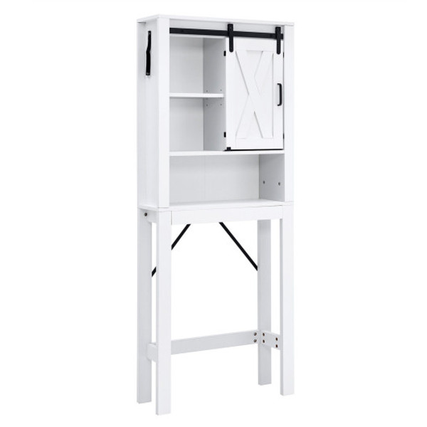BA7826WH 3-Tier Wodden Bathroom Cabinet With Sliding Barn Door And 3-Position Adjustable Shelves-White