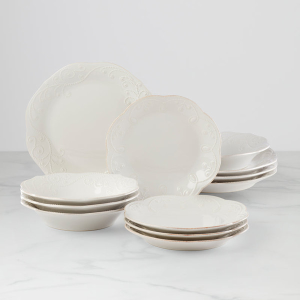 French Perle White Dinnerware 12-Piece Set With Pasta 890951 By Lenox