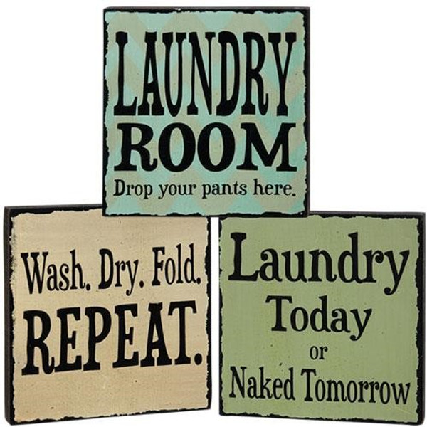Laundry Room Mini Block Assorted. (Pack Of 3) G33194 By CWI Gifts