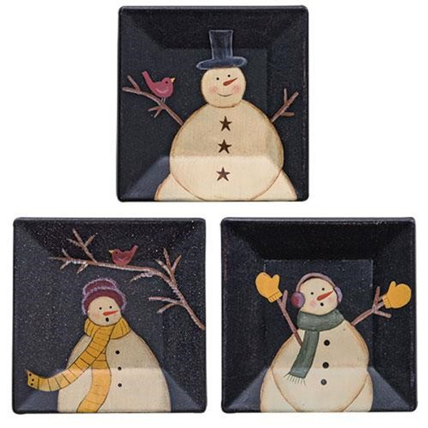 Snowman With Mittens Plate Assorted. (Pack Of 3) G33316 By CWI Gifts