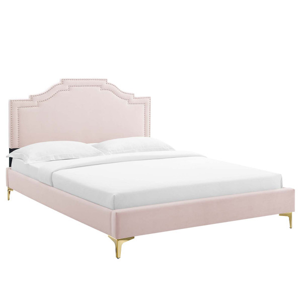 Modway Adelaide Performance Velvet Twin Platform Bed - Pink MOD-6850-PNK