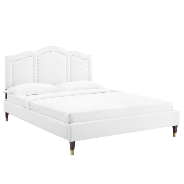 Modway Emerson Performance Velvet Queen Platform Bed - White MOD-6578-WHI