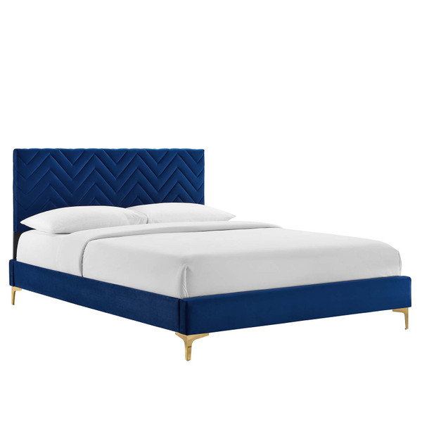 Modway Leah Chevron Tufted Performance Velvet Twin Platform Bed - Navy MOD-6981-NAV