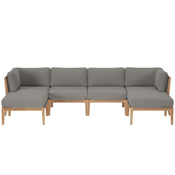 Modway Clearwater Outdoor Patio Teak Wood 6-Piece Sectional Sofa - Gray Graphite EEI-6122-GRY-GPH