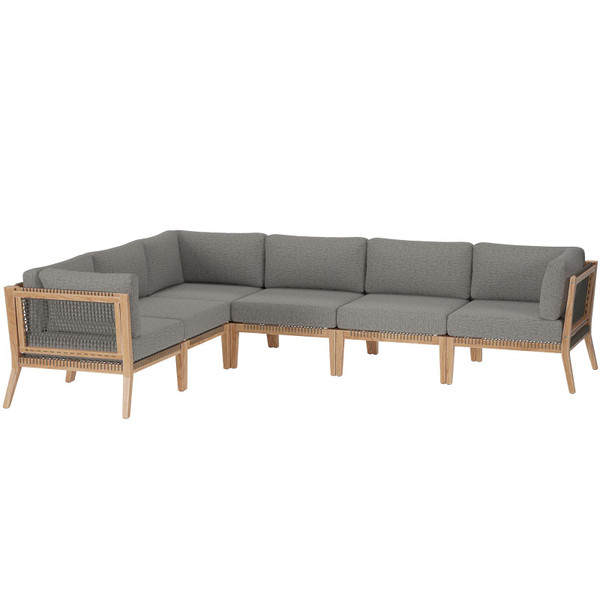 Modway Clearwater Outdoor Patio Teak Wood 6-Piece Sectional Sofa - Gray Graphite EEI-6125-GRY-GPH