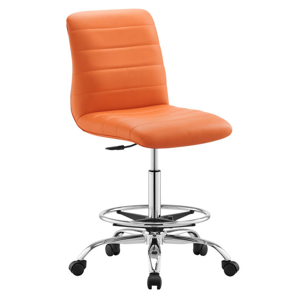 Modway Ripple Armless Vegan Leather Drafting Chair - Silver Orange EEI-4980-SLV-ORA