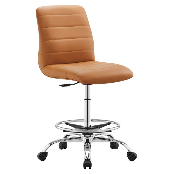 Modway Ripple Armless Vegan Leather Drafting Chair - Silver Tan EEI-4980-SLV-TAN