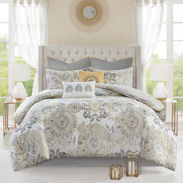 Isla 8 Piece Cotton Floral Printed Reversible Comforter Set - Queen By Madison Park MP10-8155