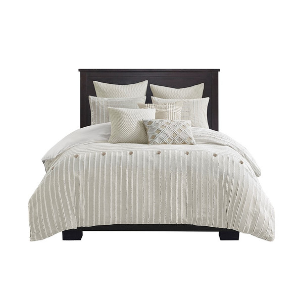Essence Oversized Cotton Clipped Jacquard Comforter Set With Euro Shams And Throw Pillows - Queen By Madison Park Signature MPS10-496