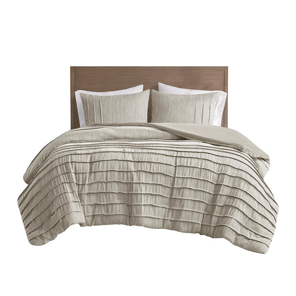 Maddox Striated Cationic Dyed Oversized Duvet Cover Set With Pleats - King/Cal King By Beautyrest BR12-3871