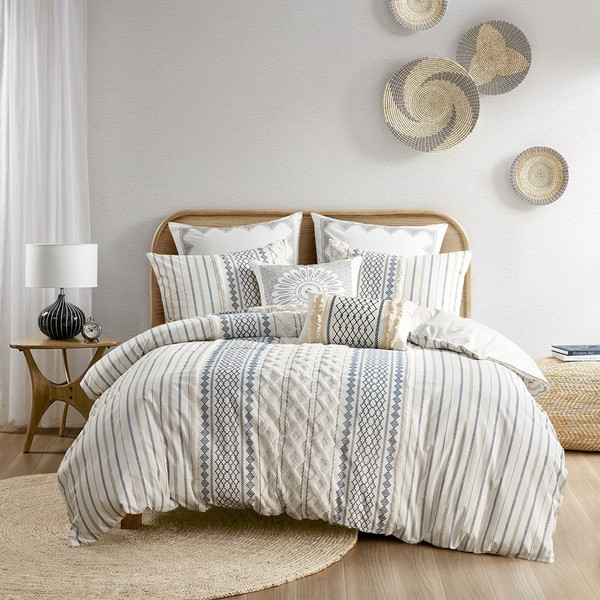 Imani Cotton Printed Duvet Cover Set W/ Chenille - King/Cal King By Ink+Ivy II12-1277