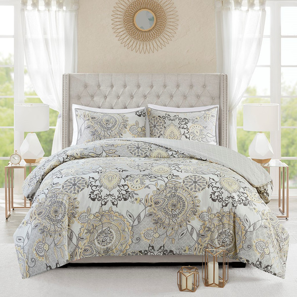 Isla 3 Piece Cotton Floral Printed Reversible Duvet Cover Set - Full/Queen By Madison Park MP12-8158