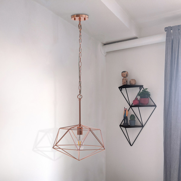 All The Rages Lalia Home 1 Light 16" Modern Metal Wire Paragon Hanging Ceiling Pendant Fixture, Rose Gold LHP-3003-RG