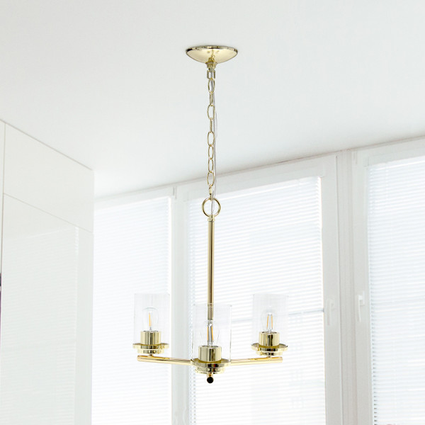 All The Rages Lalia Home 3-Light 15" Classic Contemporary Clear Glass And Metal Hanging Pendant Chandelier - Gold LHP-3012-GL