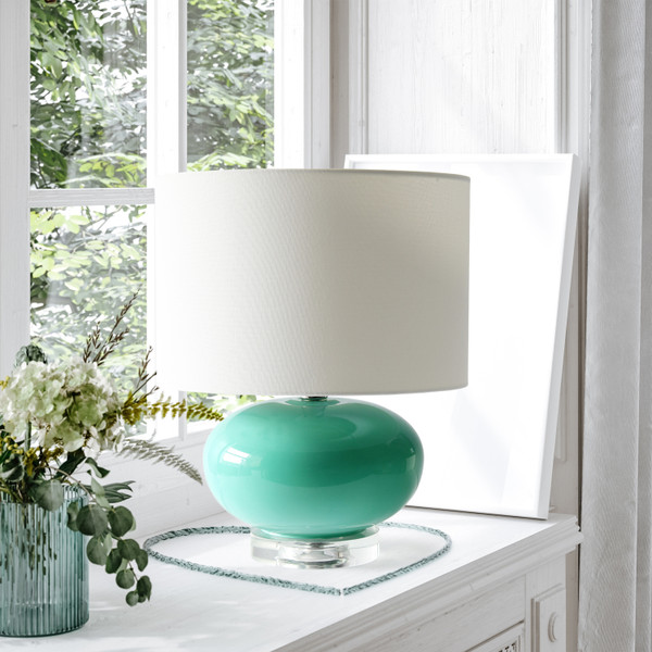 All The Rages Lalia Home 15.25" Modern Ovaloid Glass Bedside Table Lamp With White Fabric Shade, Aqua LHT-3005-AU