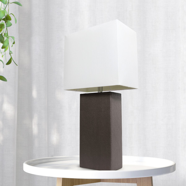 All The Rages Lalia Home Lexington 21" Leather Base Modern Home Decor Bedside Table Lamp - Espresso Brown LHT-3008-BW