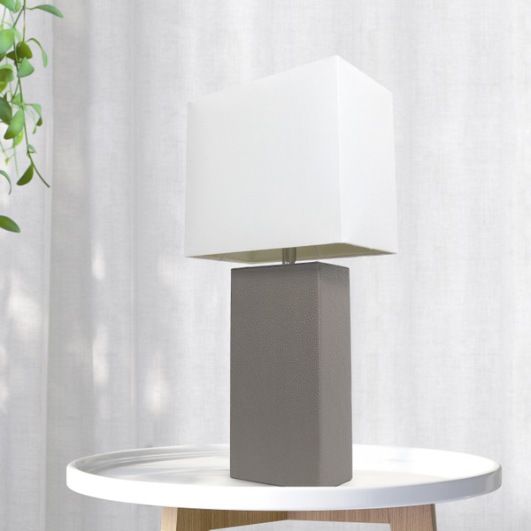All The Rages Lalia Home Lexington 21" Leather Base Modern Home Decor Bedside Table Lamp - Gray LHT-3008-GY