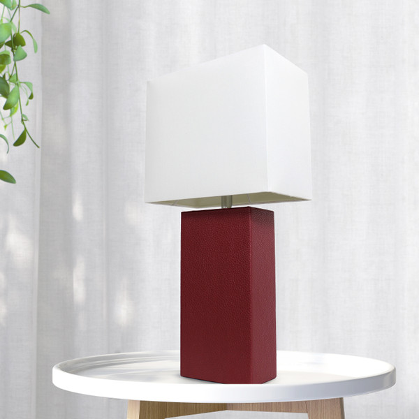 All The Rages Lalia Home Lexington 21" Leather Base Modern Home Decor Bedside Table Lamp - Red LHT-3008-RE