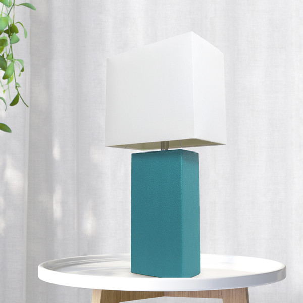 All The Rages Lalia Home Lexington 21" Leather Base Modern Home Decor Bedside Table Lamp -Teal LHT-3008-TL