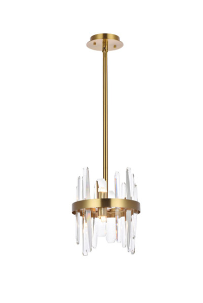 Serena 10 Inch Crystal Round Pendant In Satin Gold 2200D10SG By Elegant Lighting