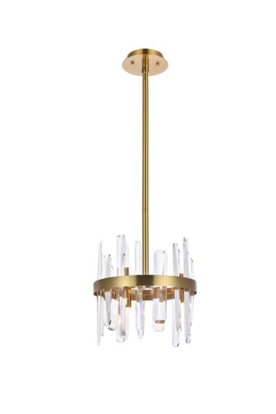 Serena 12 Inch Crystal Round Pendant In Satin Gold 2200D12SG By Elegant Lighting