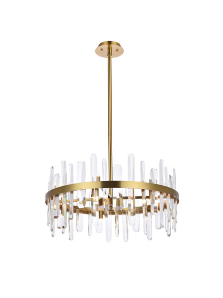 Serena 25 Inch Crystal Round Pendant In Satin Gold 2200D25SG By Elegant Lighting