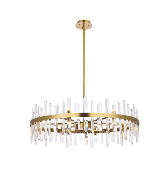 Serena 36 Inch Crystal Round Chandelier In Satin Gold 2200D36SG By Elegant Lighting