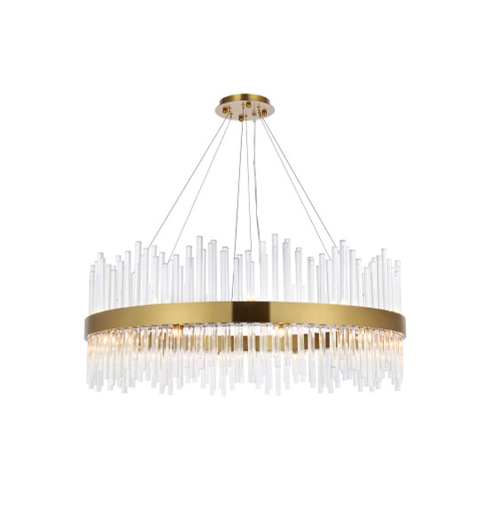 Dallas 36 Inch Round Crystal Pendant In Satin Gold 3000D36SG By Elegant Lighting