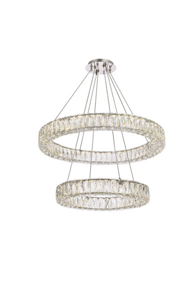 Monroe 28 Inch Led Double Ring Chandelier In Chrome 3503G28C By Elegant Lighting