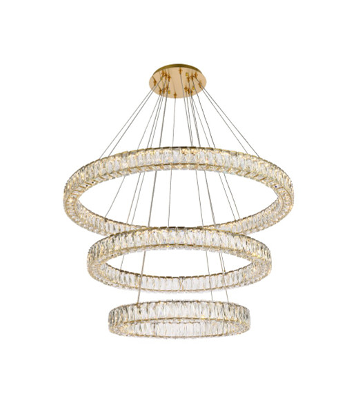 Monroe 41 Inch Led Triple Ring Chandelier In Gold 3503G41LG By Elegant Lighting