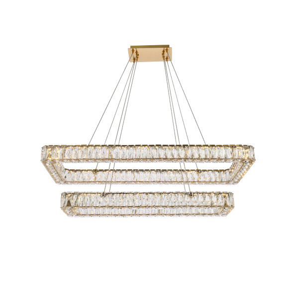 Monroe 42 Inch Led Double Rectangle Pendant In Gold 3504G42L2G By Elegant Lighting