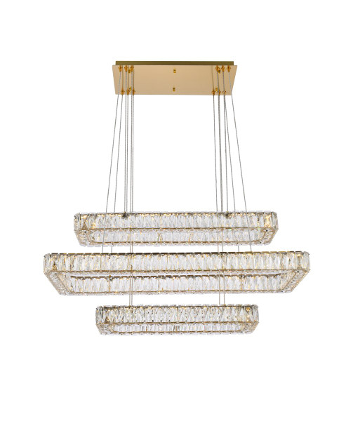 Monroe 42 Inch Led Triple Rectangle Pendant In Gold 3504G42L3G By Elegant Lighting