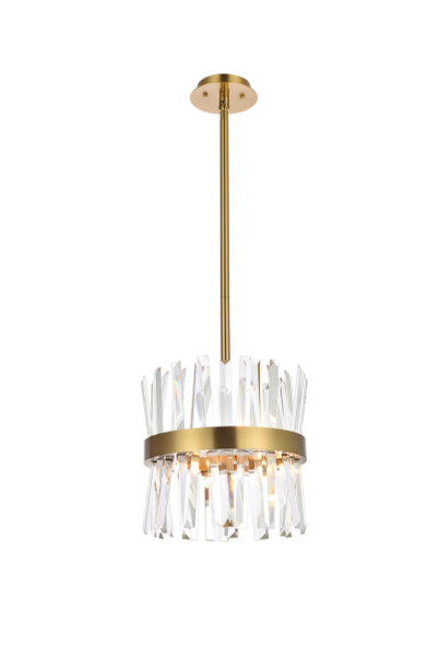 Serephina 12 Inch Crystal Round Pendant Light In Satin Gold 6200D12SG By Elegant Lighting