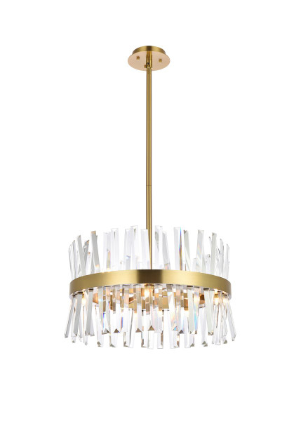 Serephina 20 Inch Crystal Round Pendant Light In Satin Gold 6200D20SG By Elegant Lighting