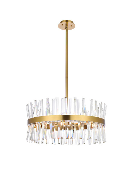 Serephina 25 Inch Crystal Round Pendant Light In Satin Gold 6200D25SG By Elegant Lighting