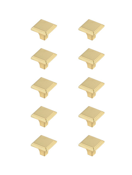 Wilow 1" Brushed Gold Square Knob Multipack (Set Of 10) KB2012-GD-10PK By Elegant Lighting